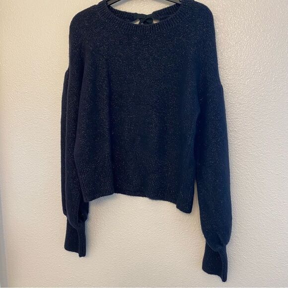 1901 Metallic thread Crop Balloon Sleeve Wool Blend tie back Sweater girls 10/12 - Picture 2 of 7
